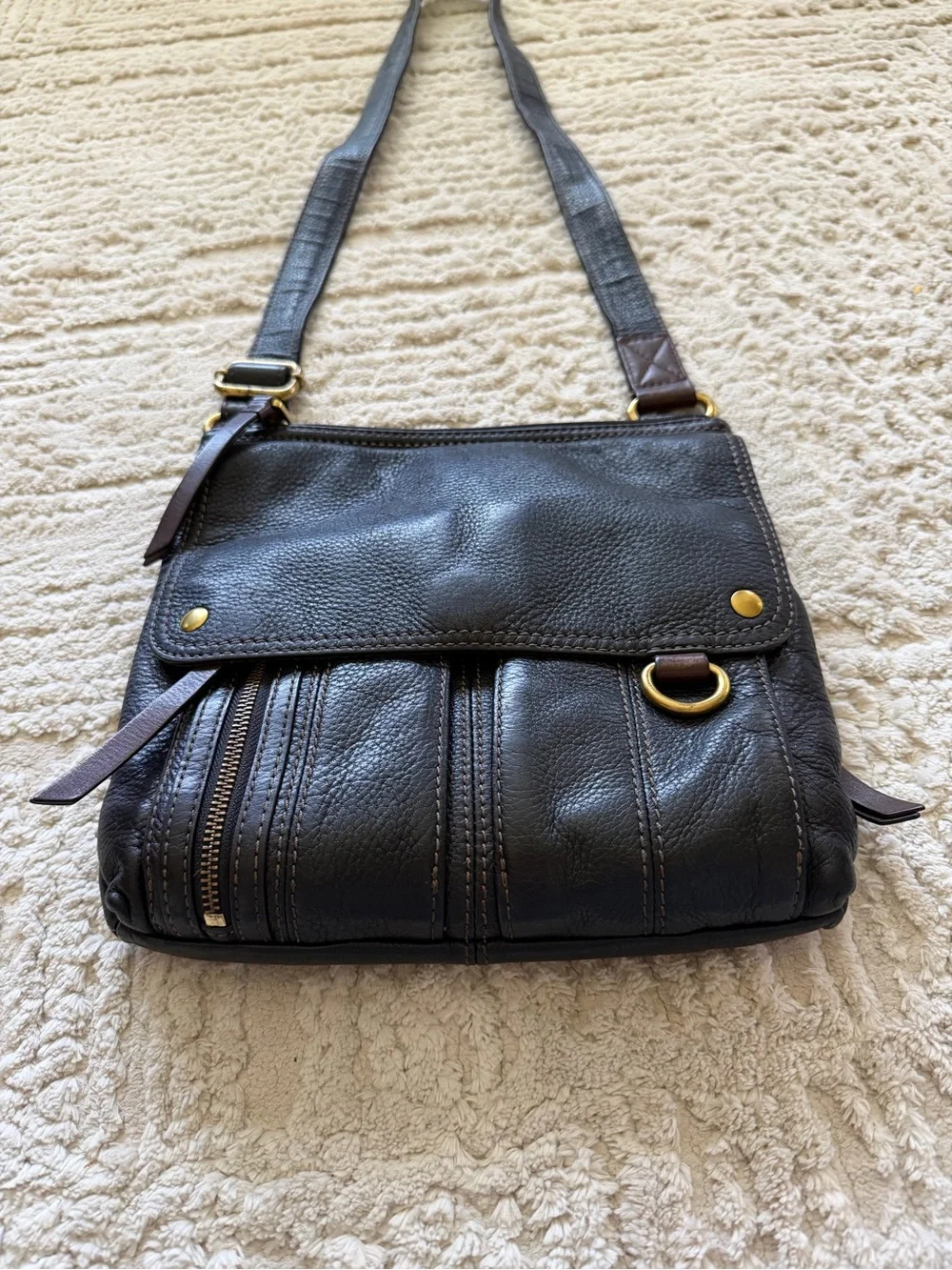 Fossil Morgan Traveler handbag crossbody bag black pebble leather